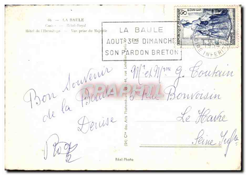 CPM La Baule Casino Hotel Royal Hotel de l'Ermitage Vue prise du Majestic — Reverso