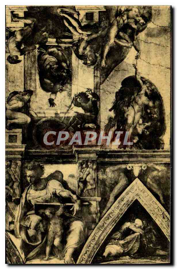 CPA Michel Ange Rome Palais Du Vatican Chapelle Sixtine Dieu separe les eaux de la terre La creation de l'homme 