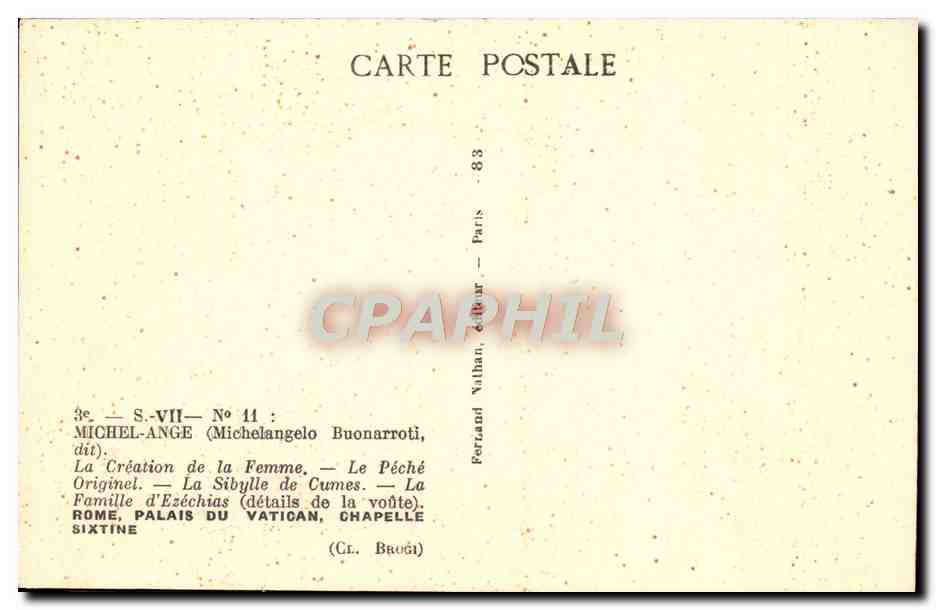 La Création de la Femme — La Sibylle de Cumes — La Famille d'Ézéchias — Michel-Ange Buonarroti — Série S-VII, No 11 — Reverso