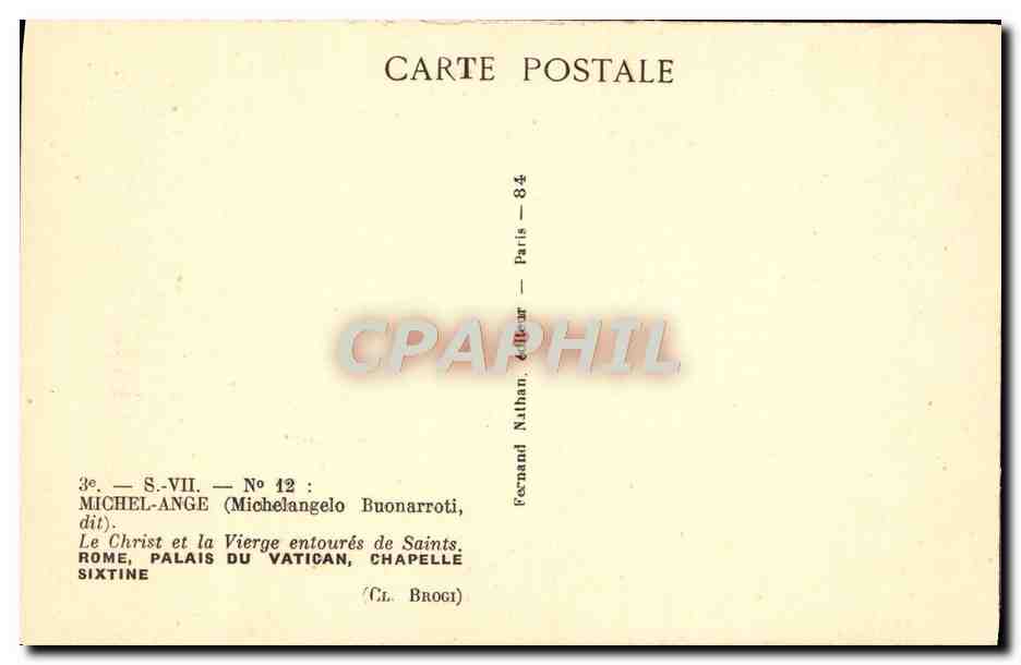 CPA Michel Ange Rome Palais Du Vatican Chapelle Sixtine le Christ et la vierge entoures de Saints — Verso