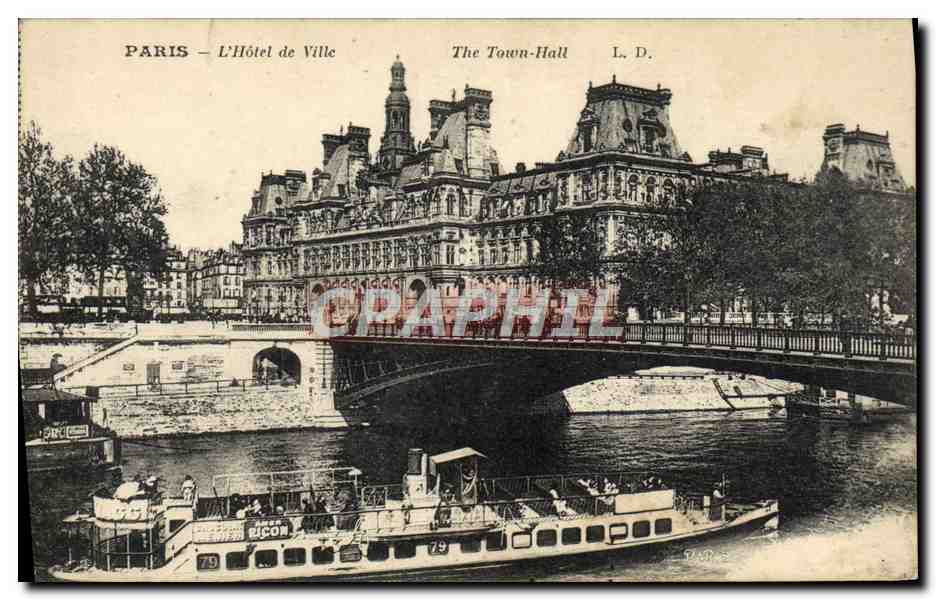 CPA Paris L'Hotel De Ville Bateau Peniche