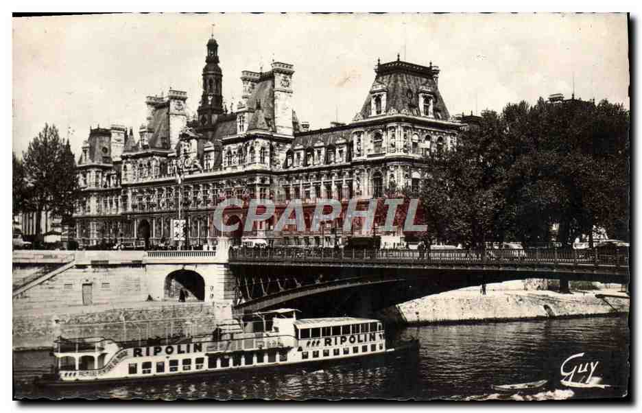 CPM Paris Et Ses Merveilles L'Hotel De Ville Et Le Pont d'Arcole Bateau Peniche Publicite Ripolin 