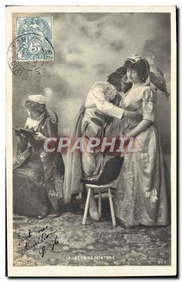 CPA Fantaisie Femme La Lecon De Peinture