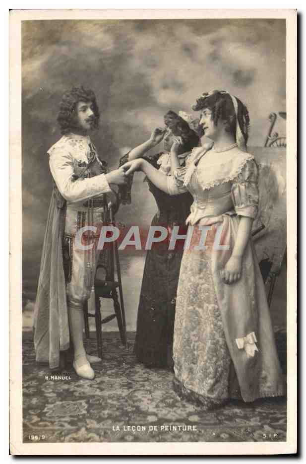 CPA Fantaisie Femme La Lecon De Peinture
