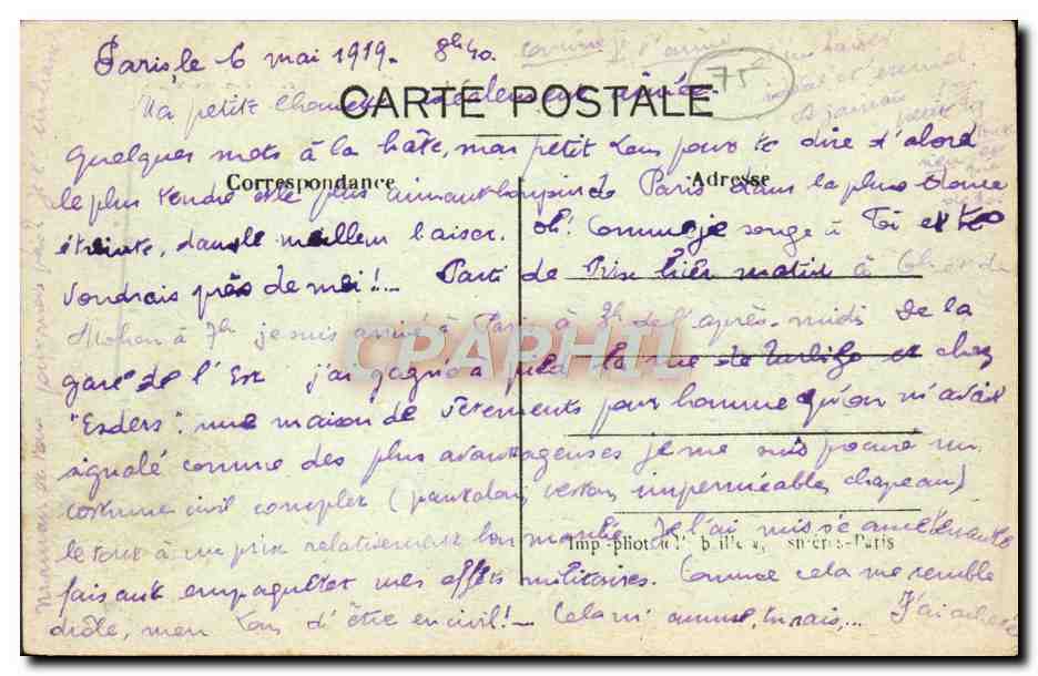 CPA Paris La Conciergerie Et Le Pont Au Change Bateau — Rückseite