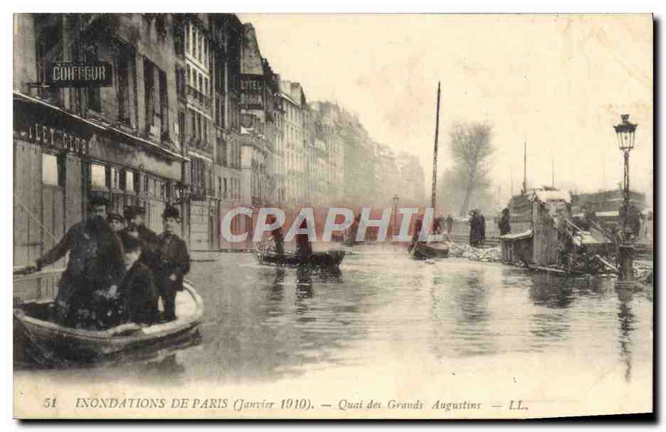 Inondations de Paris (Janvier 1910) — Quai des Grands Augustins — LL.