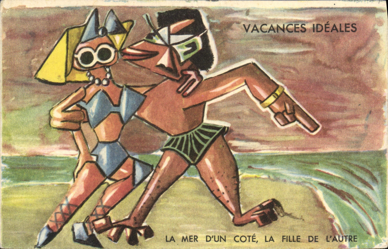 CPA Vacances Ideales La Mer D'Un Cote La Fille De L'Autre