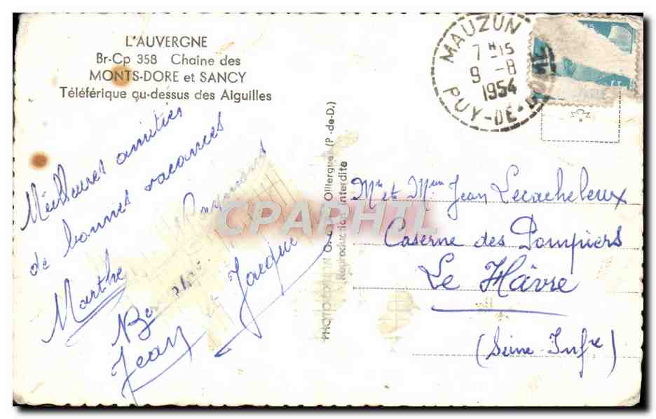 CPA L'Auvergne chaine Des Monts Dore Et Sancy Teleferique Qu Dessus Des Aiguilles — Verso