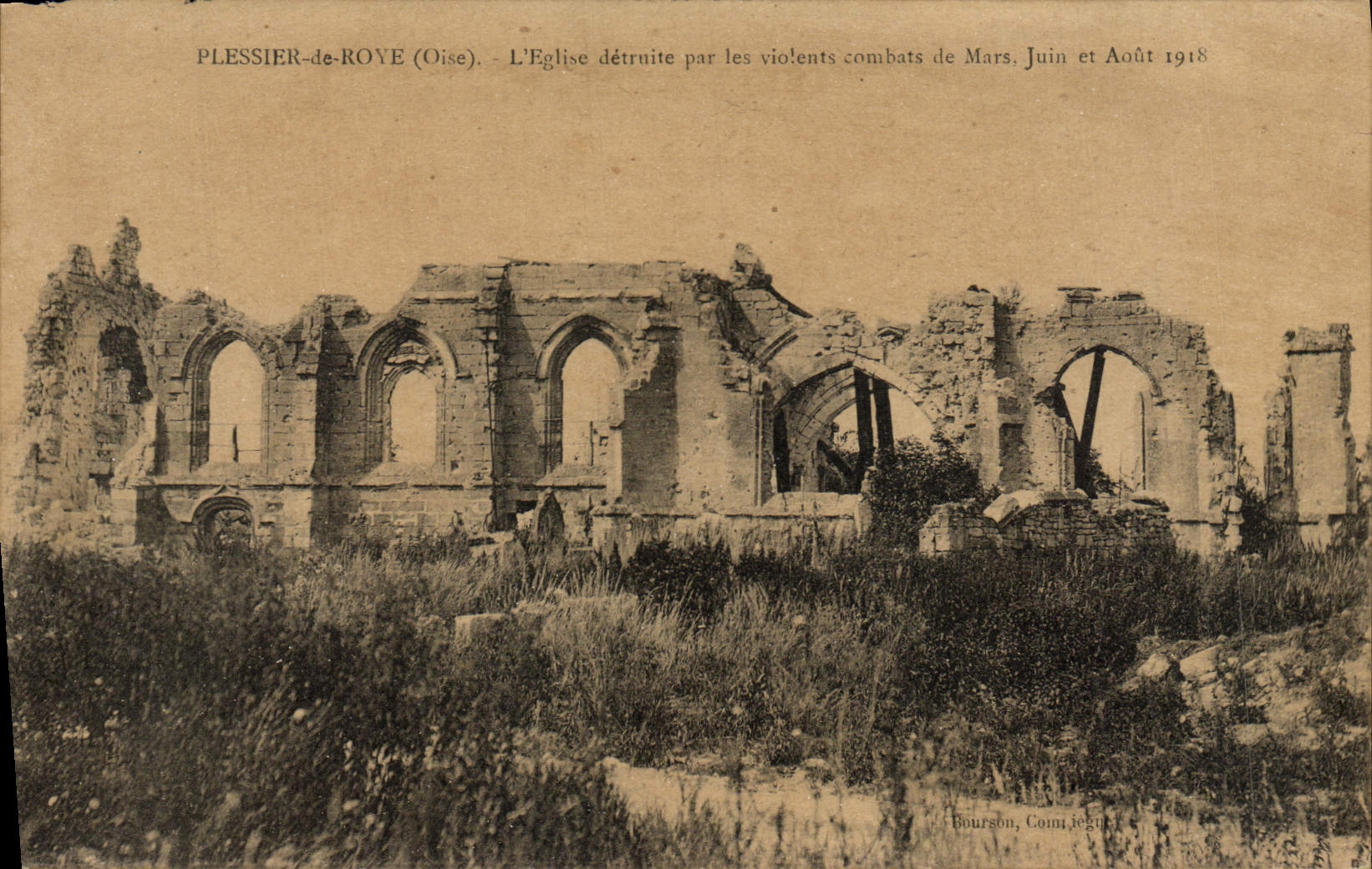 CPA Plessier De Roye L'Eglise Detruite Par Les Violents Combats De Mars Militaria