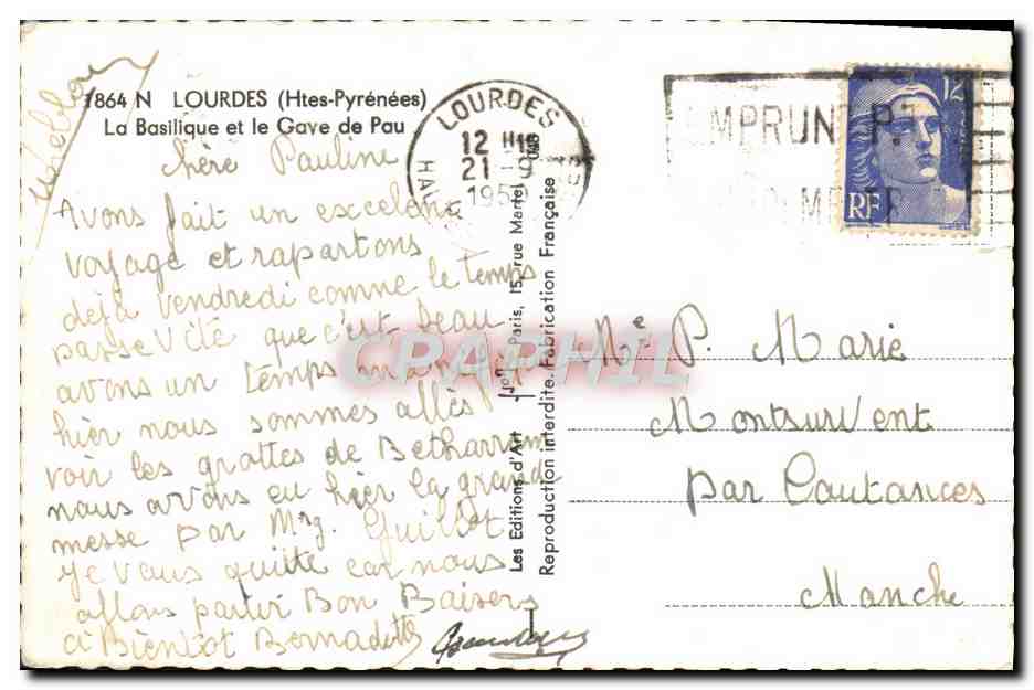 CPM Lourdes La Basilique Et Le Gave De Pau — Verso