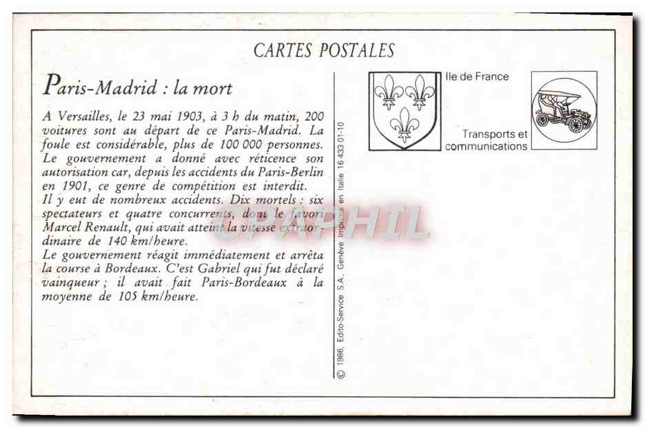REPRO Course De Paris Madrid Gasteaux Sur Sa Mercedes de 60 chevaux Automobile  — Verso