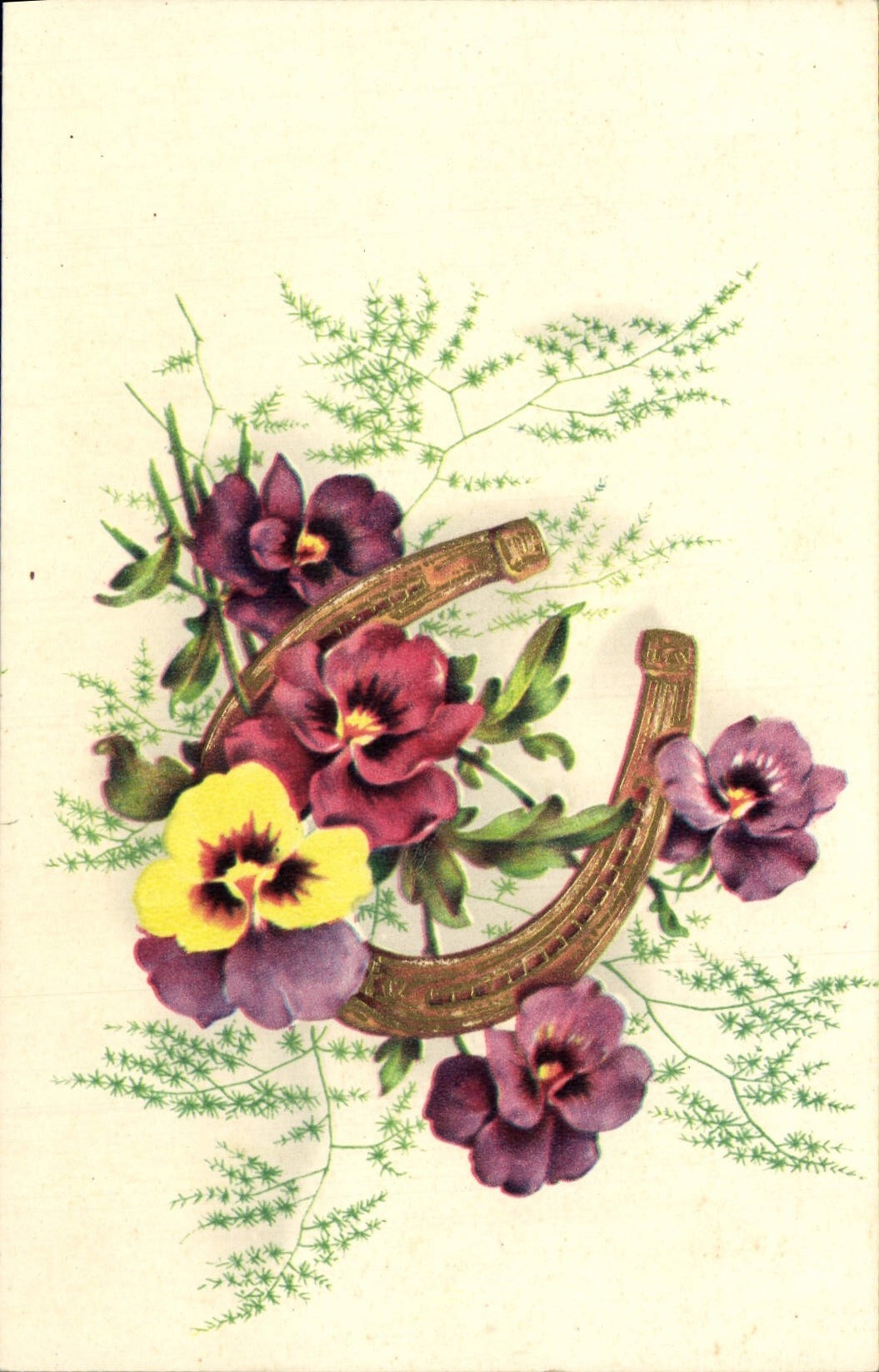 CPA Fantaisie Fleurs Fer a cheval