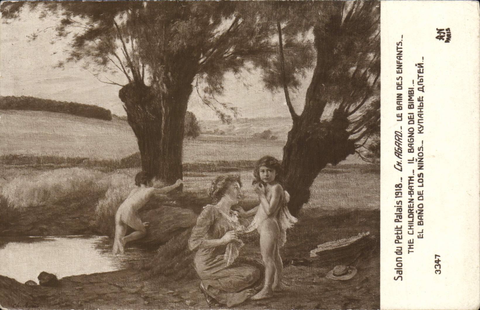 CPA Salon du petit palais 1918 Agard Le bain des enfants