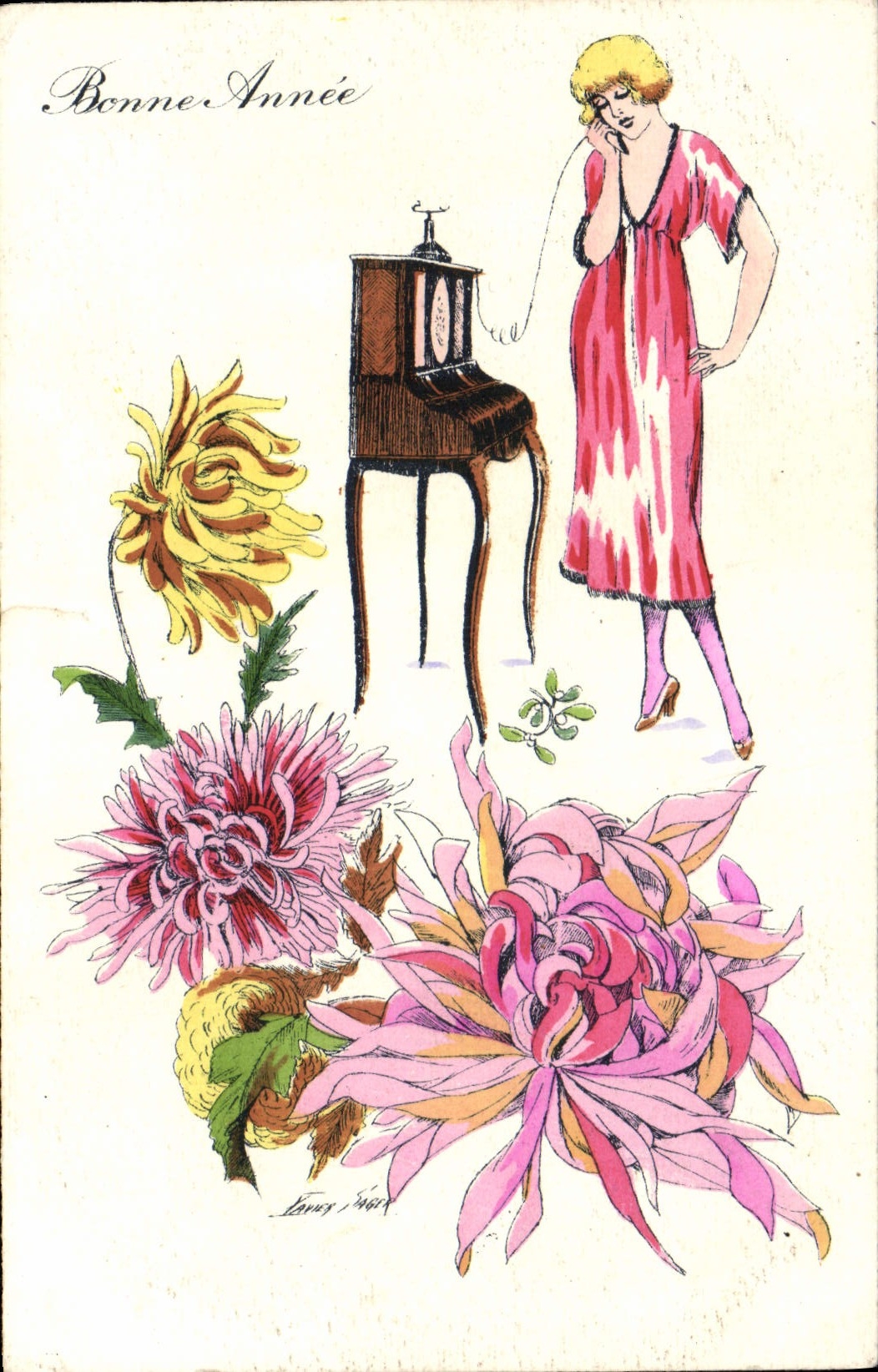 CPA Fantaisie Fleurs Femme TElephone