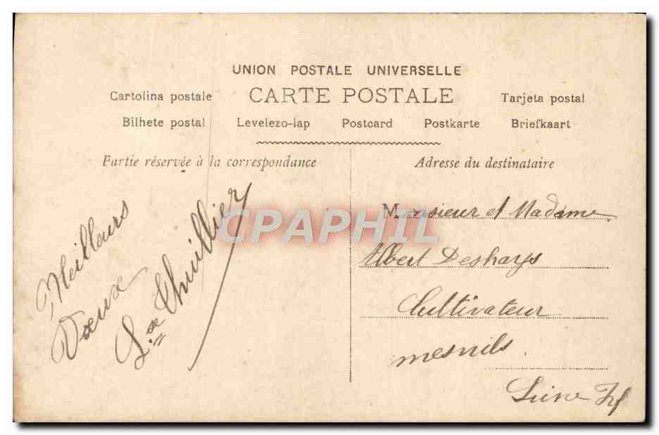 Joven mujer con corona de hojas y ramo de flores — 'Feliz Año' — editor desconocido, n° 2114 — Reverso
