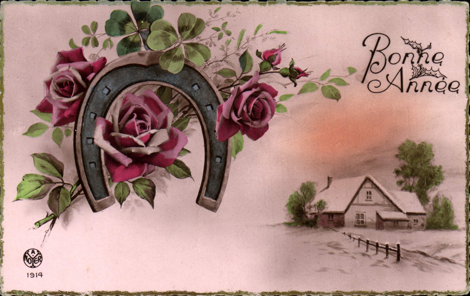 CPA Fantaisie Fleurs Fer a cheval