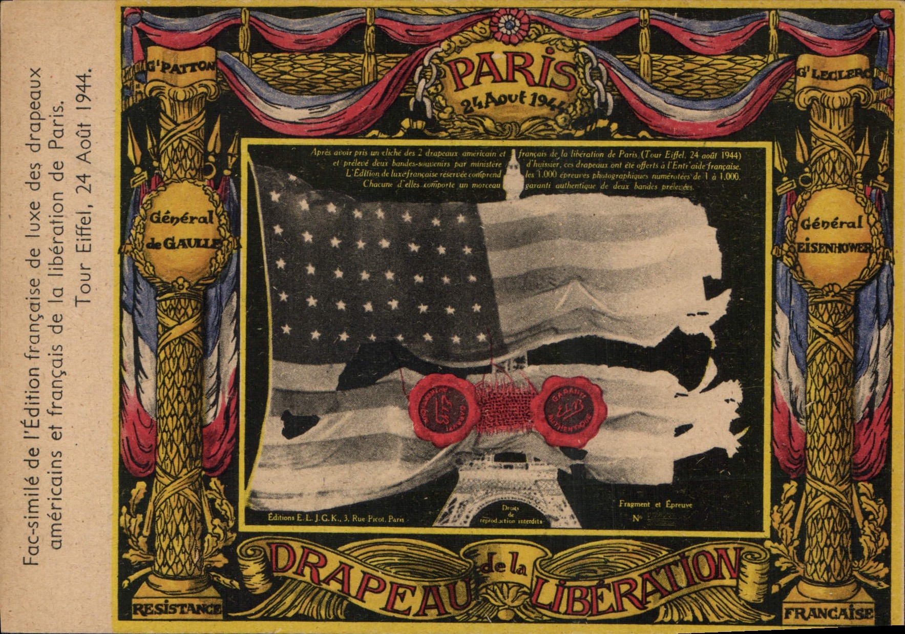 CPA Paris 24 aout 1944 Drapeau de la Liberation General de Gaulle General Eisenhower Militaria 