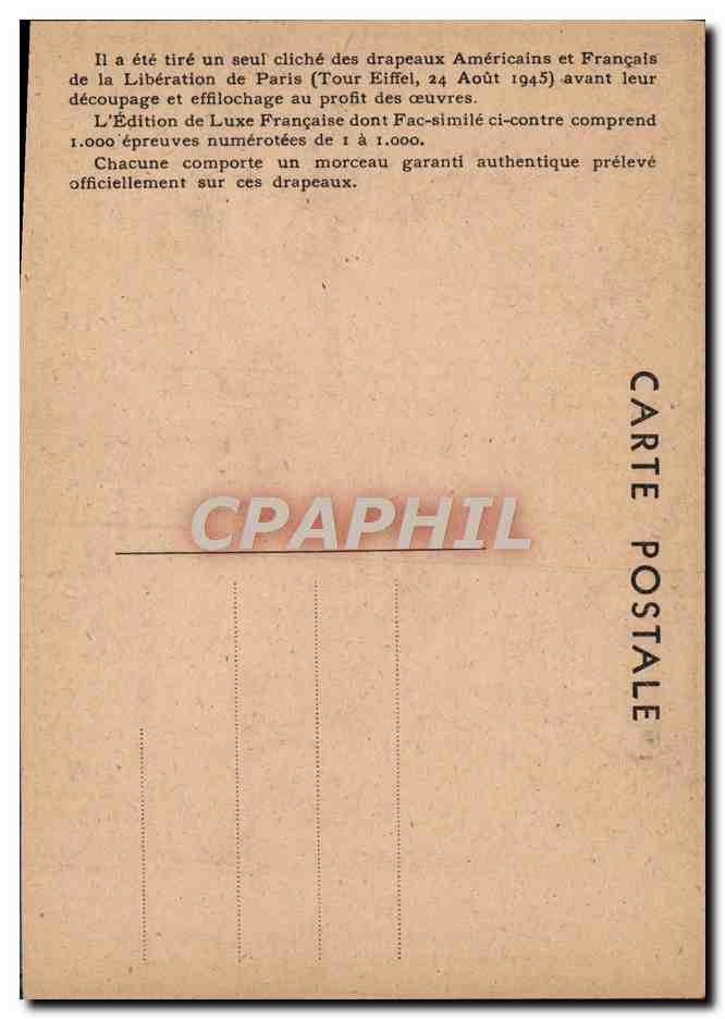 CPA Paris 24 aout 1944 Drapeau de la Liberation General de Gaulle General Eisenhower Militaria  — Rückseite