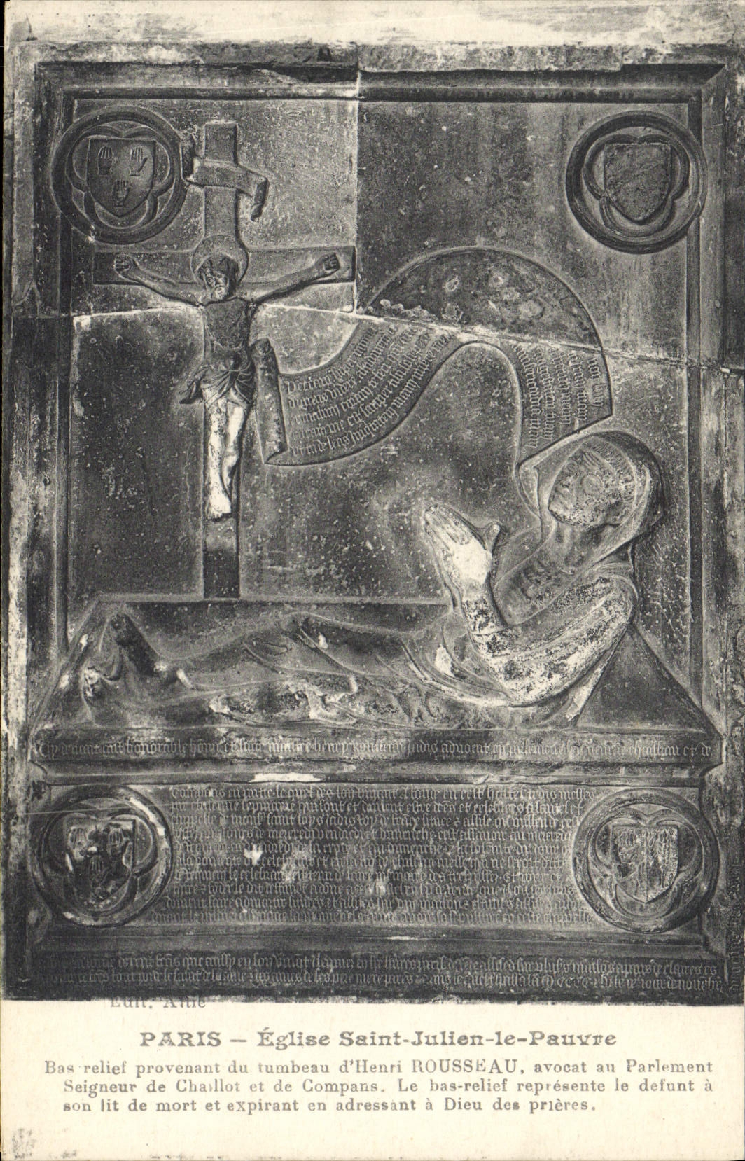 CPA Paris Eglise Saint Julien Le Pauvre Bas relief provenant du tombeau d'Henri Rousseau avocat au Parlement