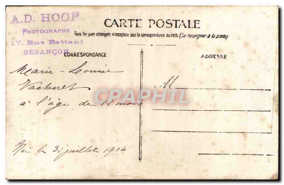 CARTE PHOTO Besancon Enfant — Rückseite