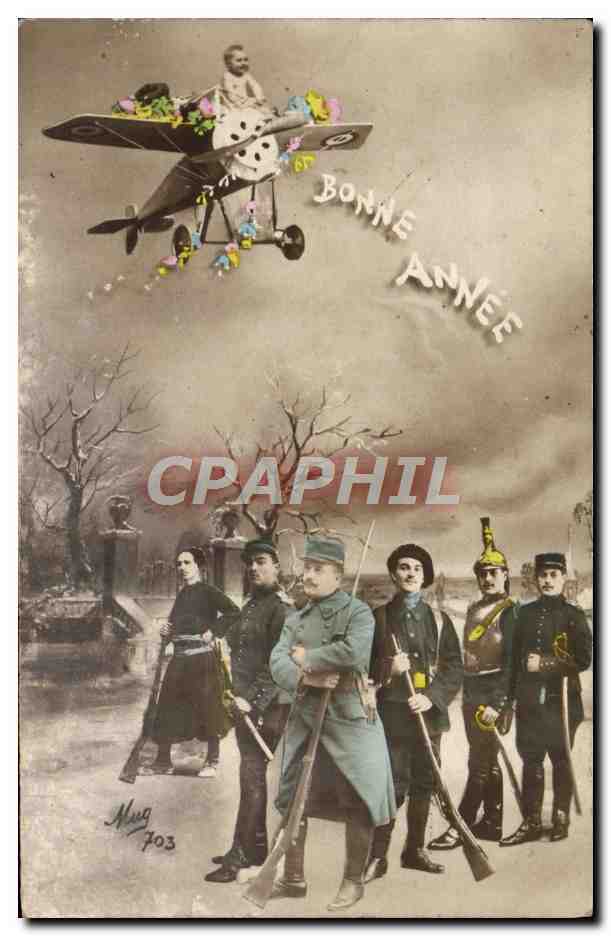 CPA Bonne Annee Soldats Militaria Enfant Avion 