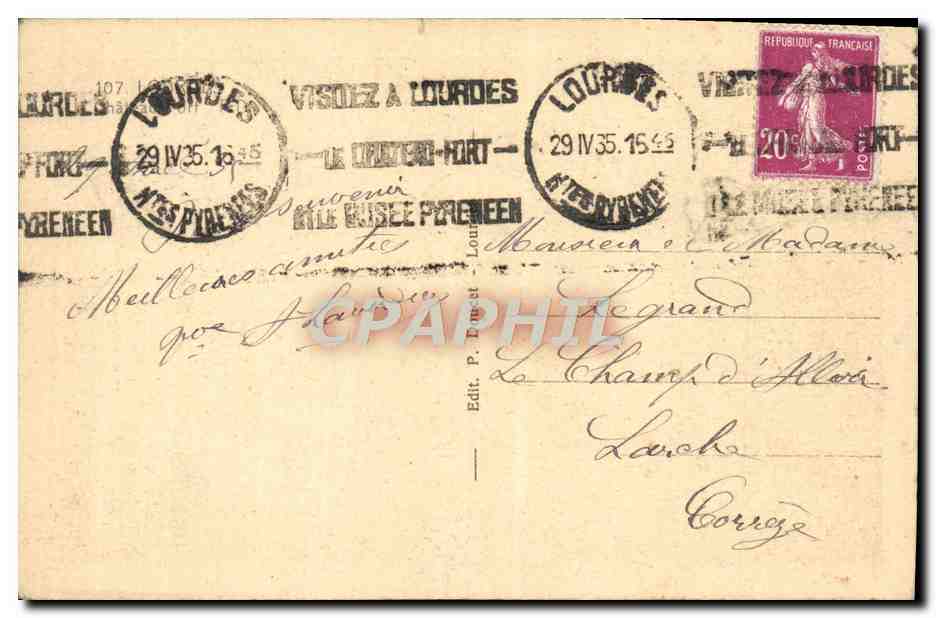 CPA Lourdes Le chateau — Verso
