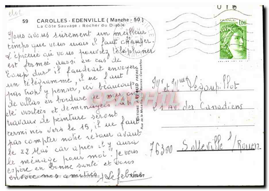 Modern Postcard Carolles Edenville La Cote Sauvage Rocher Du Diable — Back