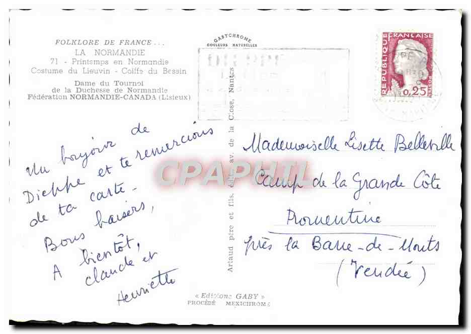 CPM Folklore De France La Normandie Printemps En Normandie Costume Du Lieuvin Coiffe Du Bessin Folklore — Rückseite