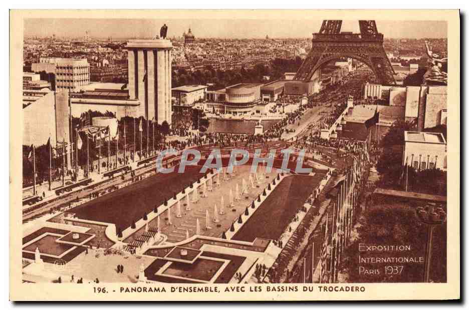 CPA Exposition Internationale Paris Panorama D'Ensemble avec Les Bassins Du Trocadero Tour Eiffel