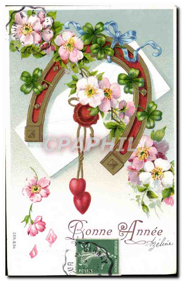 Bonne Année — décor de houppier et fleurs — éditeur non identifié, série 634