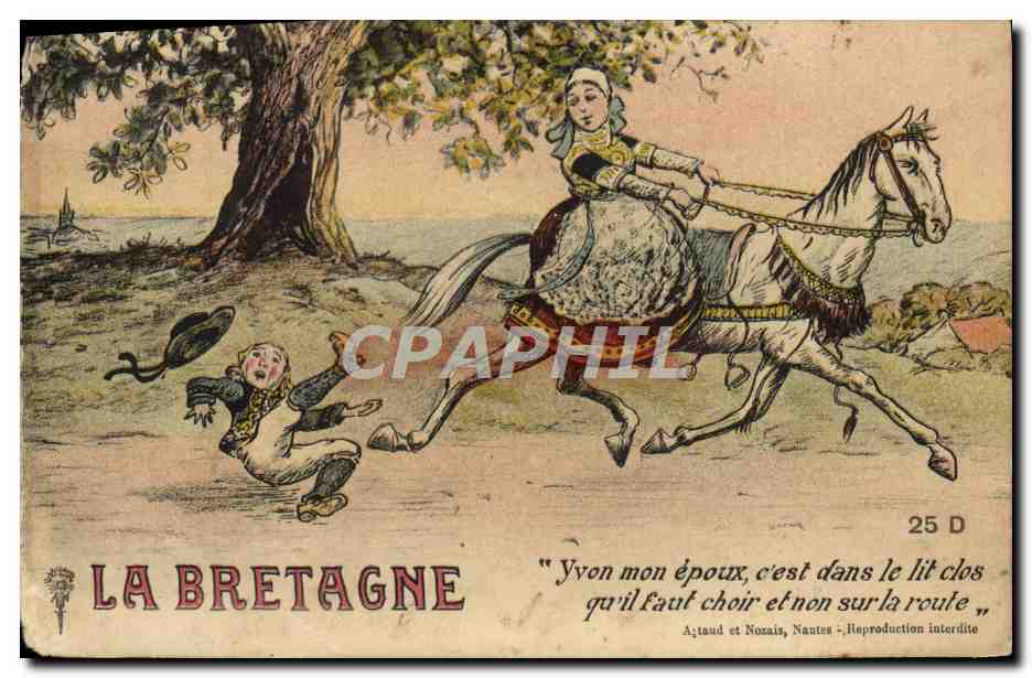 CPA Humour La Bretagne Femme Cheval