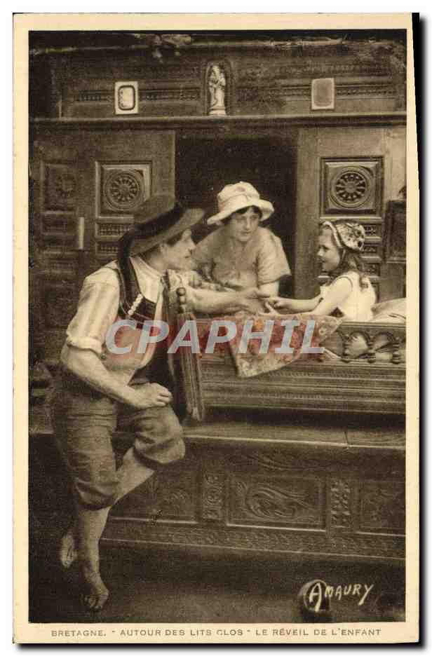 CPA Bretagne Autours Des Lits Clos Le Reveil De L'Enfant Folklore