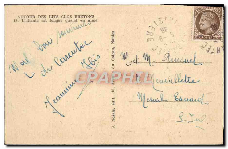 CPA Autours Des Lits Clos Bretons L'attente est longue quand on aime Folklore — Rückseite