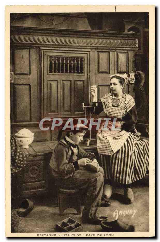 CPA Bretagne Lits Clos Pays De Leon Folklore