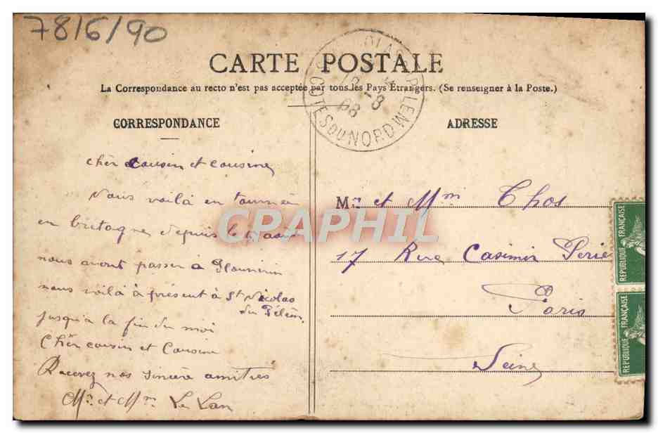 Zwei Kinder — in einem pflanzlichen Rahmen — Sammlung H. Laurent, Port-Louis, Nr. 901 — Rückseite