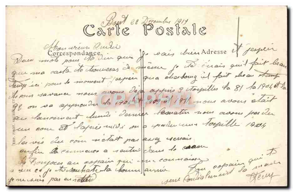 CPA Marine Militaire Virage de Cuirasses navigant en ligne de file Bateau  — Verso