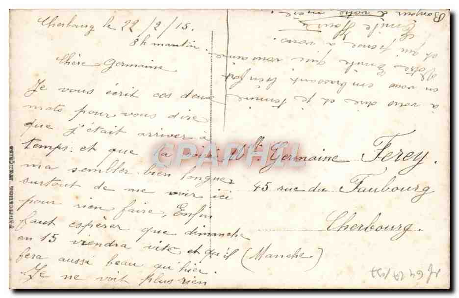 Soldat et jeune femme — scène de séparation — E.M. 64 — Achterkant