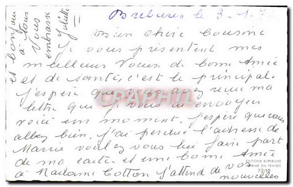 CPM Fantaisie Chat au bord de la cheminee — Rückseite