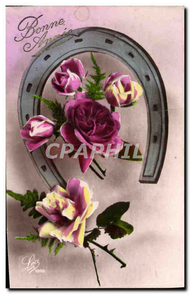 CPA Fantaisie Fleurs Fer a cheval