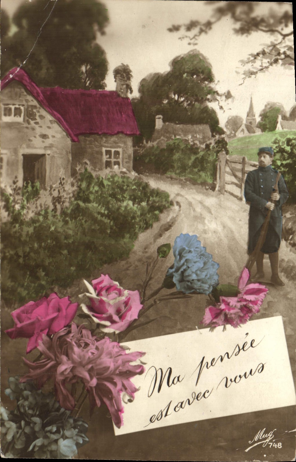 CPA Fantaisie Fleurs Soldat Poilu
