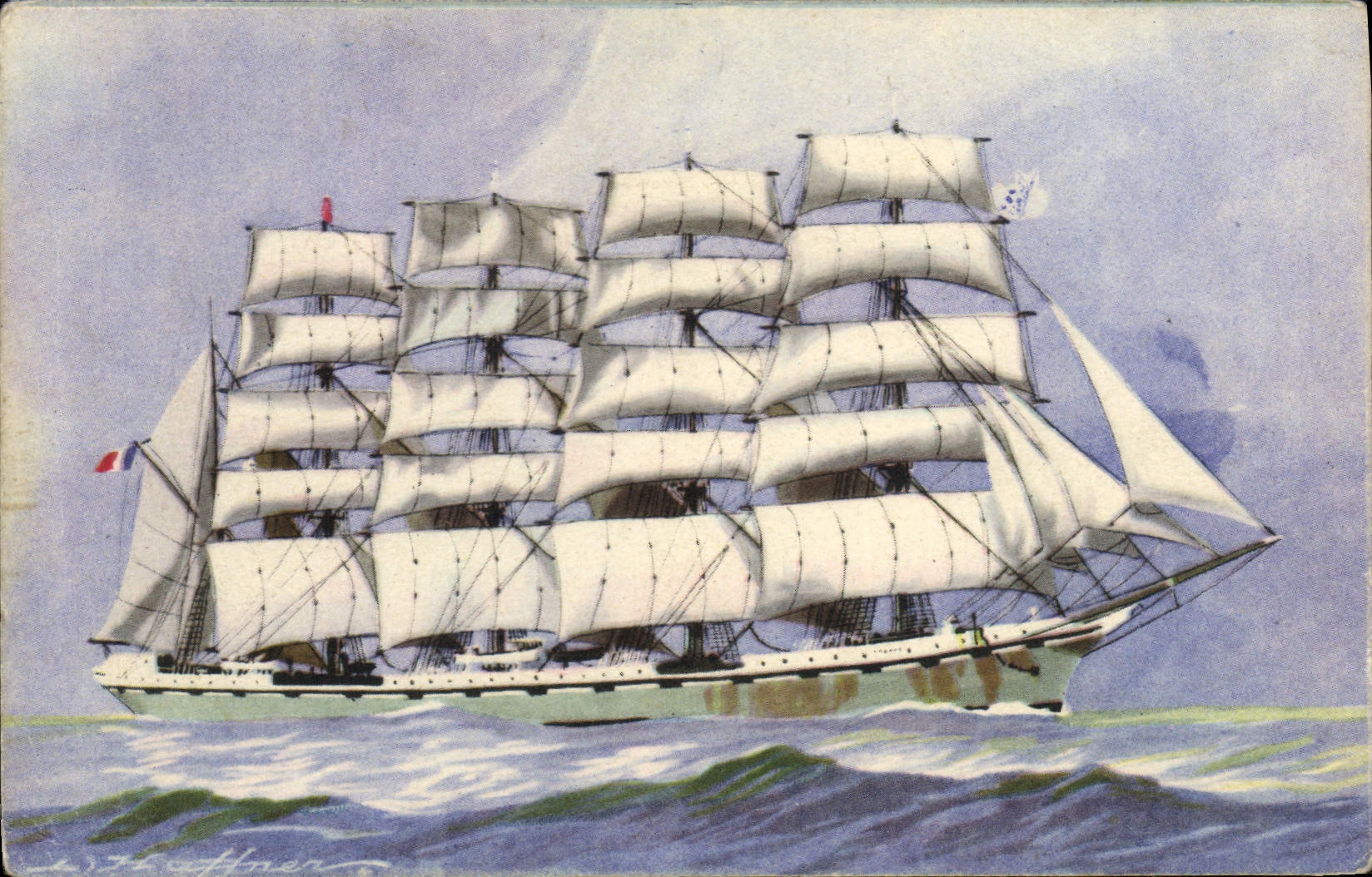 CPM Cinq mats barque la France Voilier Bateau Haffner