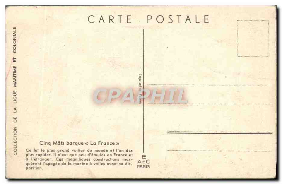 CPM Cinq mats barque la France Voilier Bateau Haffner — Reverso