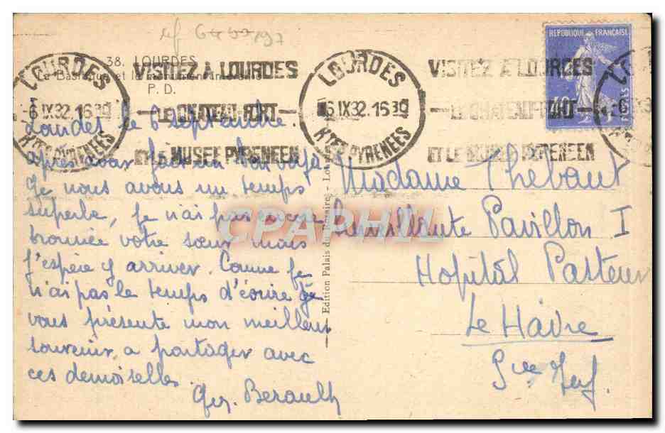 CPA Lourdes La basilique  — Verso