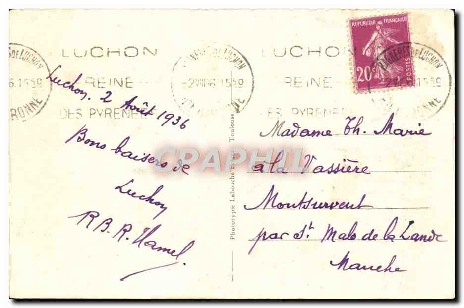 Luchon - New Buvette du Pré and the Thermal Baths — Central Pyrenees, no. 259, publisher LF — Back