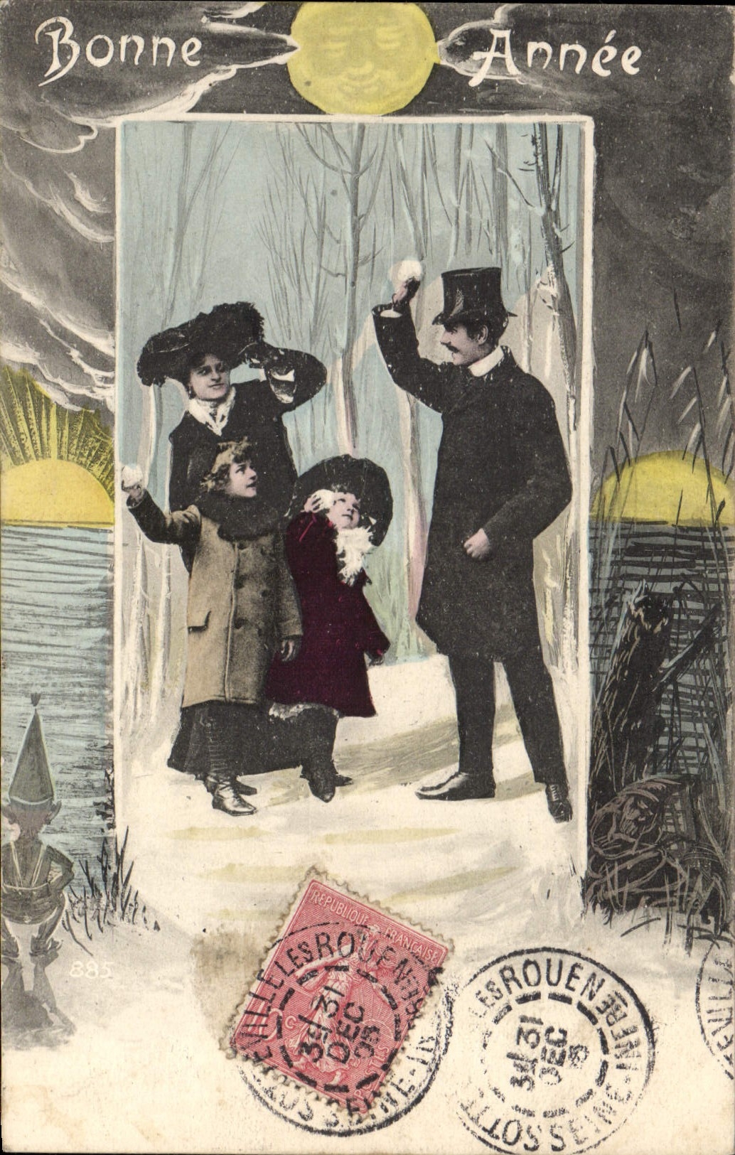 CPA Fantaisie Femme Enfants Bataille de boules de neige