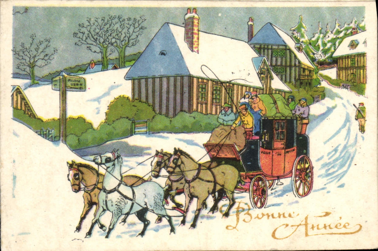CPA Fantaisie Bonne annee CAleche Chevaux 