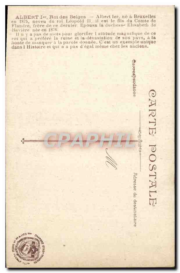 Albert Ier — Roi des Belges — Éditeur L.V.C. n° 0.4 — Verso