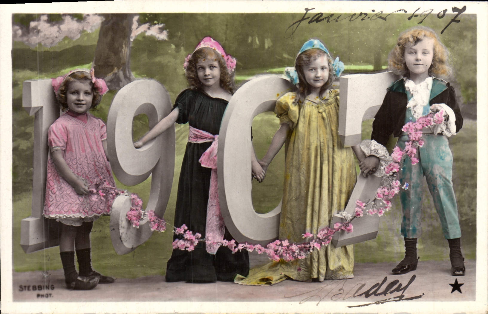 CPA Fantaisie Enfants Annee 1907 Bonne Annee