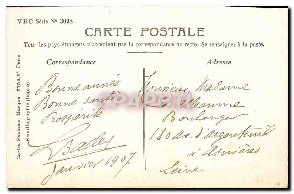 CPA Fantaisie Enfants Annee 1907 Bonne Annee — Verso