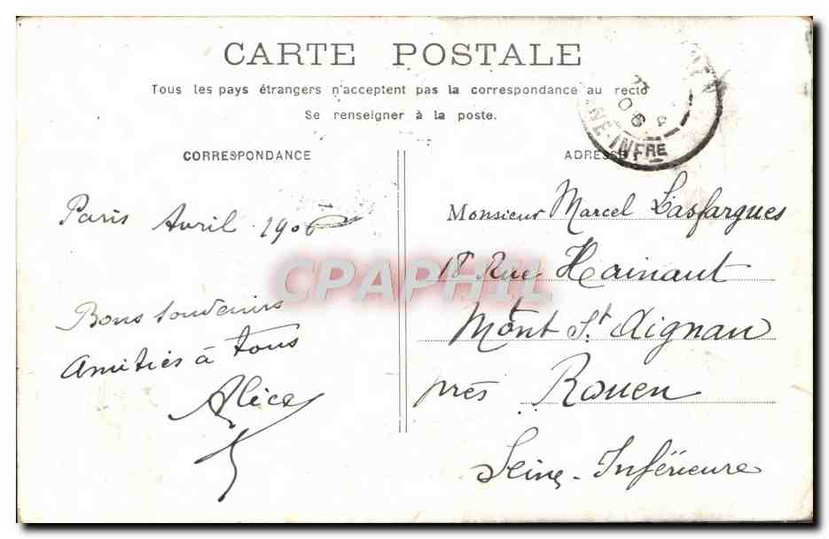 CPA Paris L'Arc de Triomphe du Carrousel — Rückseite